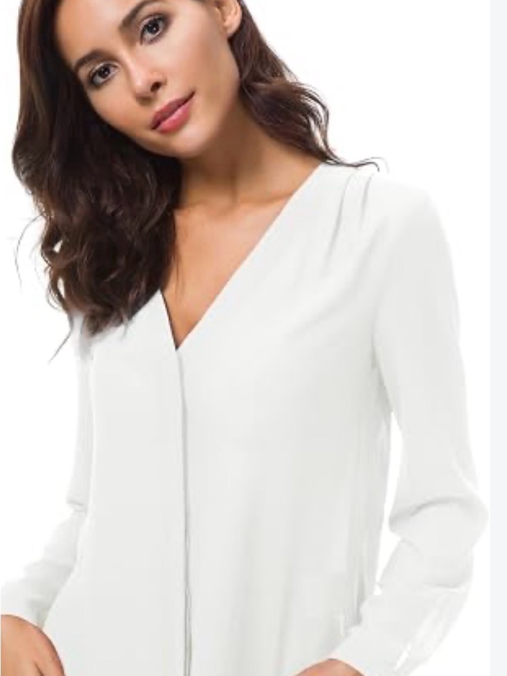 Classic White V-Neck Long Sleeve Shear Blouse